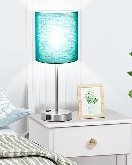 𝟮𝟬𝟮𝟯 𝗡𝗘𝗪 Green Touch Table Lamps Set of 2 with 2 USB & AC Outlet, 3-Way Dimmable Bedside Nightstand Lamps for Bedroom lamps Living Room Nursery, 800 Lumens 5000K Daylight Bulbs Included - LeafyLoom
