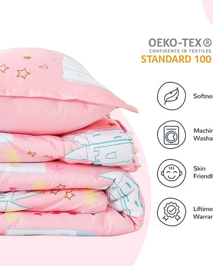 SLEEP ZONE Kids Bedding Comforter Set Full/Queen Size - Super Soft & Cute Printed 3-Piece Comforter Set All Seasons for Boys, Girls, Fade Resistant, Machine Washable, Unicorn Castle - LeafyLoom