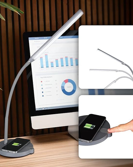 OttLite Stretch LED Desk Lamp with Wireless Charging - ClearSun LED Technology, 3 Color Temperature Modes with Touch Sensitive Controls & Flexible Gooseneck Arm for Home, Office & Dorms - LeafyLoom