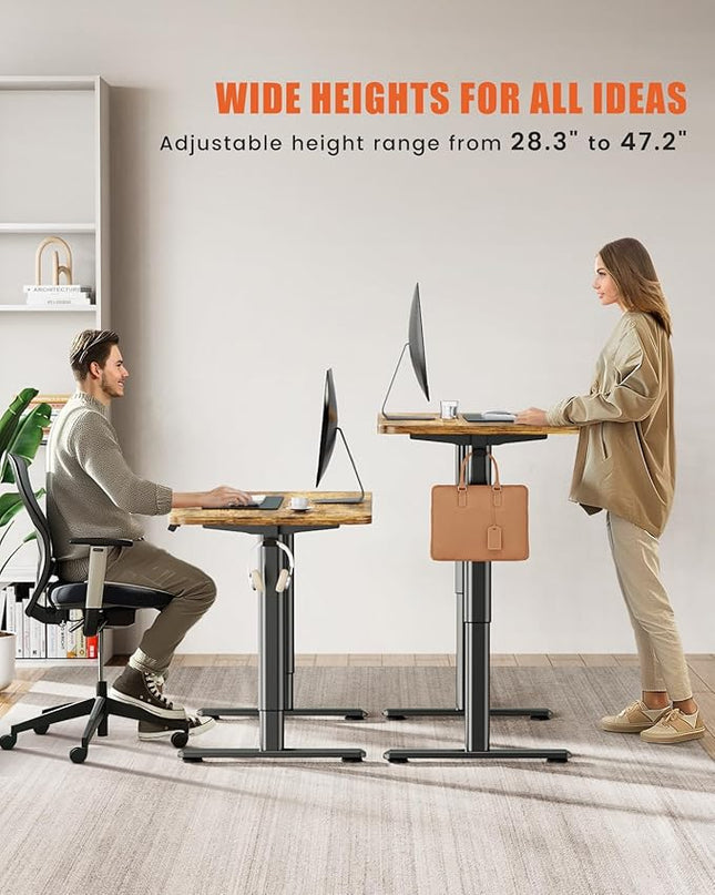 Electric Standing Desk Adjustable Height Sit Stand Desk, 48" x 24" Stand Up Desk, Low Noise Computer Desk, Home Office Desk with Whole-Piece Board, Memory Function & Child Lock - LeafyLoom