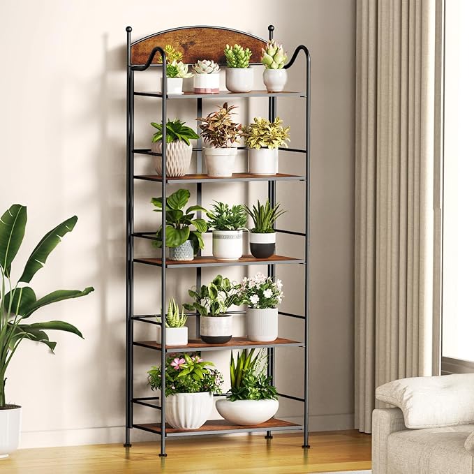 Folding Bookshelf No Assembly, 5 Shelf Black Folding Bookcase, Industrial Tall Metal Collapsible Corner Book Shelf with Storage Shelves for Bedroom, Living Room, Home Office Organization - LeafyLoom