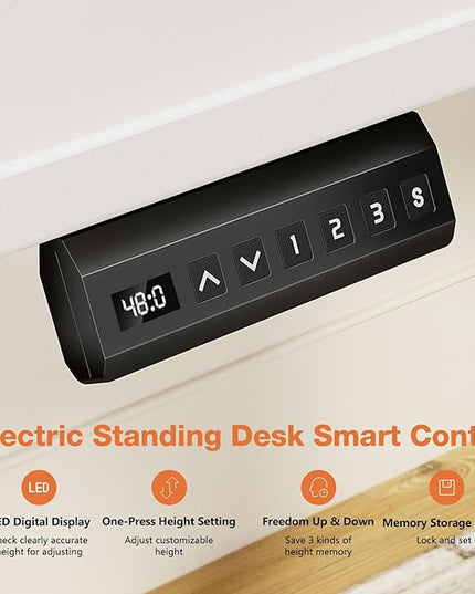 Sweetcrispy Electric Adjustable Height Standing Desk - 63 x 24 inch Sit to Stand Up Desk with Splice Board, Rising Home Office Computer Table with 2 Hook and Wire Hole for Work - LeafyLoom