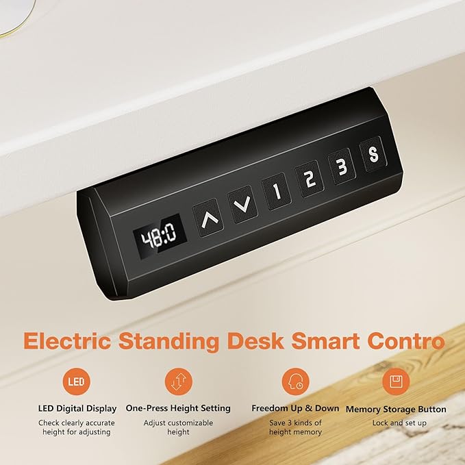 Sweetcrispy Electric Adjustable Height Standing Desk - 63 x 24 inch Sit to Stand Up Desk with Splice Board, Rising Home Office Computer Table with 2 Hook and Wire Hole for Work - LeafyLoom