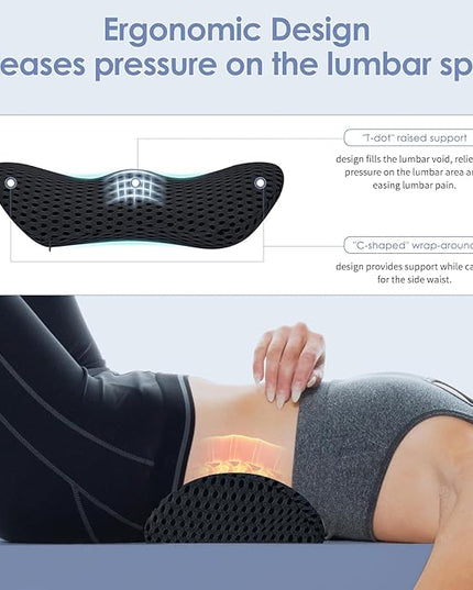 Lumbar Support Pillow Ergonomic Memory Foam Lumbar Pillow, Relieve Back Pain, CMFY Breathable & Detachable & Washable, Neo Cushion Lower Back Pillow for Office Chairs, Car Seats (Black) - LeafyLoom