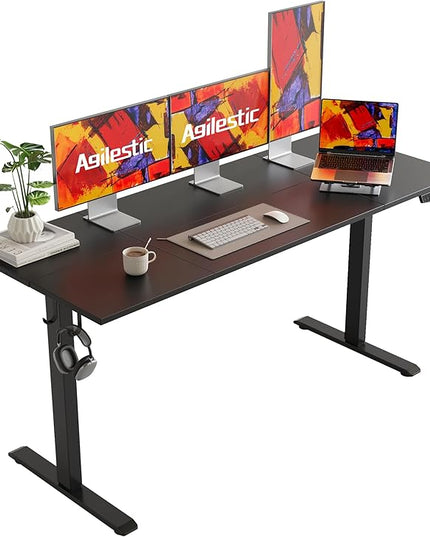 Electric Standing Desk, Large 63 x 24 Inches Height Adjustable Desk, Sit Stand up Desk for Work Office Home, Splice Board, Black - LeafyLoom