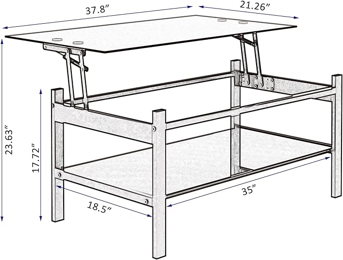 Glass Lift Top Coffee Table, 38 Inch Modern Simple 2-Layer Tempered Glass Coffee Table with Storage Shelf, Center Table/Tea Table for Living Room, Black - LeafyLoom