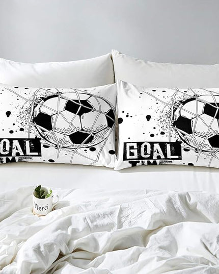 Erosebridal Kids Football Comforter Set Queen Size American Soccer Bedding Set Sports Games Duvet Sets for Boys Girls Children Teens Geometric Polygon Down Comforter for Bedroom, Black White - LeafyLoom