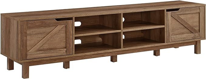 Walker Edison Tinsley Barn-Door Low Stand for TVs up to 80 Inches, 70 Inch, Rustic Oak - LeafyLoom