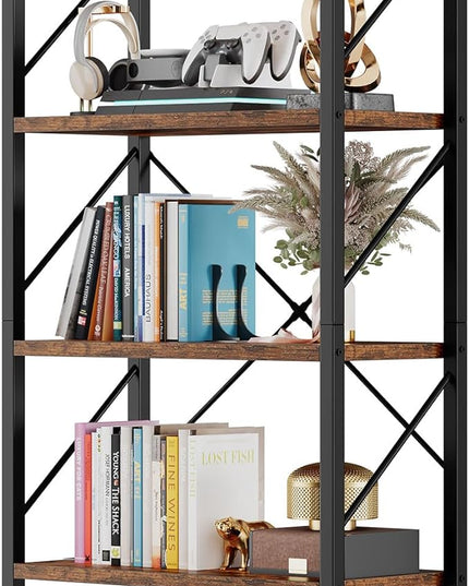 DWVO Industrial Bookshelves and Bookcases, Storage Shelves Organizer Standing Shelf, Display Rack Book Shelves for Bedroom,Living Room,Office,Kitchen, Rustic Brown - LeafyLoom