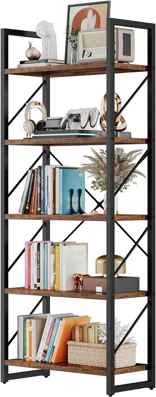 DWVO Industrial Bookshelves and Bookcases, Storage Shelves Organizer Standing Shelf, Display Rack Book Shelves for Bedroom,Living Room,Office,Kitchen, Rustic Brown - LeafyLoom