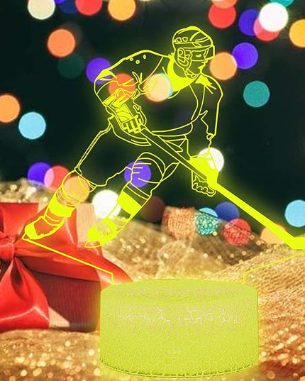 Teenager christmas gifts xmas gift 3D Illusion Hockey Night Light Lamp 16 Color Change Touch White Crack Base with Remote Control Birthday Gift for Boys and Girls Hockey lover - LeafyLoom