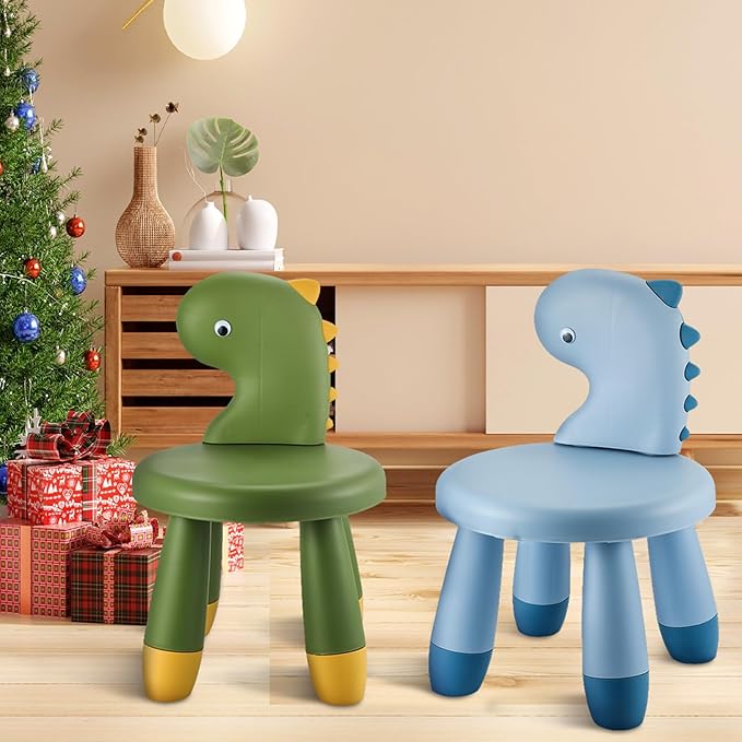 2 Pcs Plastic Dino Chair Sturdy Dinosaur Chairs Lightweight Activity Chairs Ergonomic Design Anti Slip Step Stool for Indoor Outdoor - LeafyLoom
