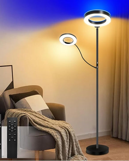Modern 2 in 1 floor lamp RGB with reading lamp modern standing sofa Lamps Lighting 7 colors color changing rgbw smart WiFi APP remote control for Bedroom Living Room Gaming Reading Learning - LeafyLoom