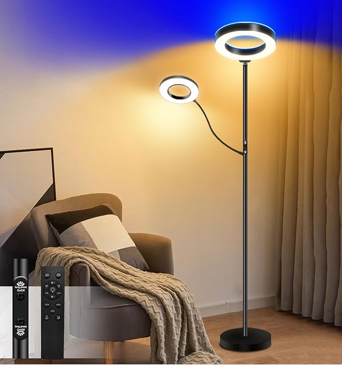 Modern 2 in 1 floor lamp RGB with reading lamp modern standing sofa Lamps Lighting 7 colors color changing rgbw smart WiFi APP remote control for Bedroom Living Room Gaming Reading Learning - LeafyLoom