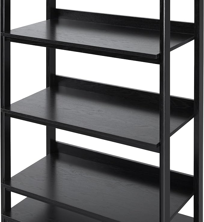 Walker Edison Modern Reeded 4-Shelf Bookshelf Bottom, 33 Inch, Two-Drawer Black - LeafyLoom