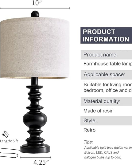 BOBOMOMO 20" Table Lamp Set of 2 for Bedroom Living Room Vintage Rustic Traditional Nightstand Bedside Lamps（suitable for decorating small areas） - LeafyLoom