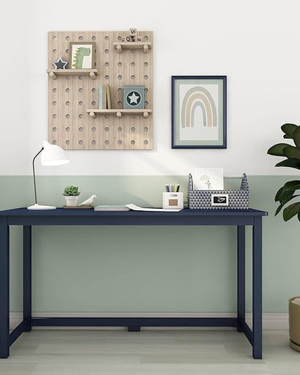 Max & Lily Solid Wood Desk, 55 Inches, Blue - LeafyLoom