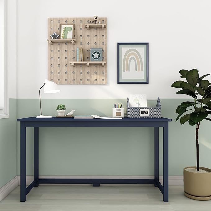 Max & Lily Solid Wood Desk, 55 Inches, Blue - LeafyLoom