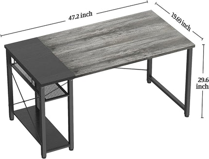 47.2'' Gaming Desk, 47 Inches Computer Desk with Storage, Small Desk for Small Space, Simple Study Student Writing Desk, Laptop Table for Home Office, Grey and Black - LeafyLoom