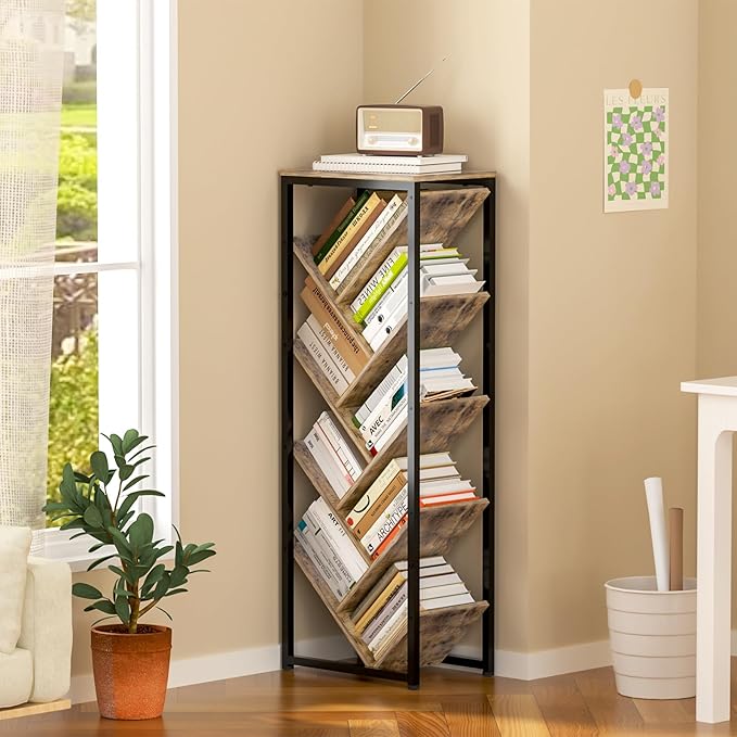 Tree Bookshelf - 9 Tier Floor Standing Tree Bookshelf for CDs/Movies/Books, Small Bookshelf for Small Spaces Bookshelves Wooden Book Storage Organizer Shelves for Bedroom Living Room Smaller - LeafyLoom