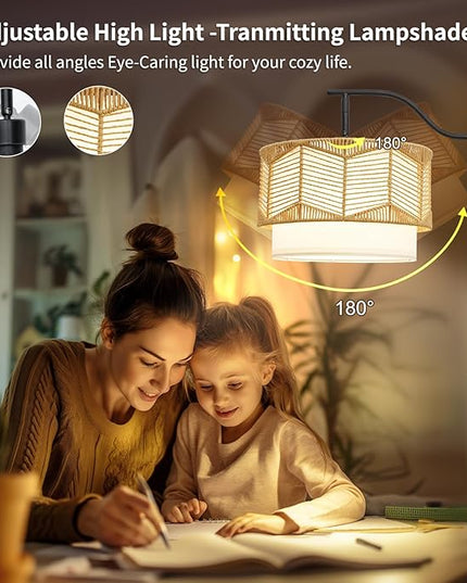 Frideko Boho Floor Lamp with Remote Control & Dimmable LED Bulb, Rattan Standing Lamp with 3 Color Temperatures, Bright Farmhouse Floor Light, Rustic Corner Floor Lamp, Tall Floor Lamp for Living Room - LeafyLoom