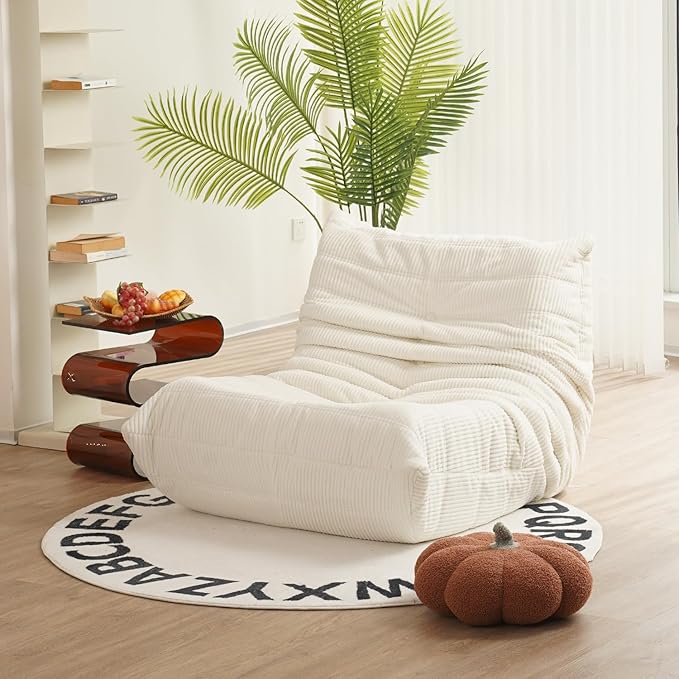 N&V Fireside Chair, Mid Century Armless Floor Sofa, Soft Premium Corduroy Floor Lounge Chair, Foam Sofa Accent Chair for Living Room Bedroom and Office Ivory - LeafyLoom
