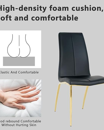 Modern Faux Leather Dining Chairs Set of 4, Padded Seat Dining Side Chairs, Upholstered Chair with Metal Legs for Kitchen, Living Room, Dining Room, Black Chairs+Gold Legs - LeafyLoom