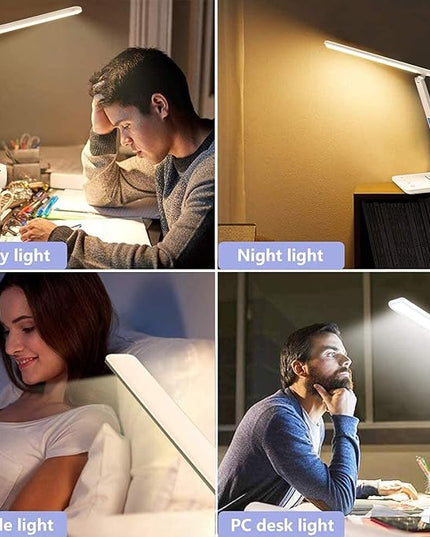LAOPAO LED Desk Lamp with Wireless Charger, USB Charging Port, Adjustable Foldable Table Lamp with Clock, Alarm, Date, Temperature, 5-Level Dimmable Lighting, Office Lamp with Adapter, White - LeafyLoom