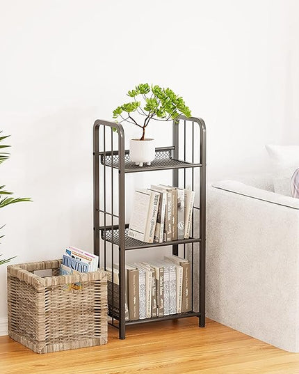 Bookshelf Storage Shelf Bookcase Freestanding Storage Stand for Living Room, Bedroom, Kitchen, Rust Resistance, Easy Assemblyl Free Combination Multi-Functional Organizer (3 Tiers, Black) - LeafyLoom