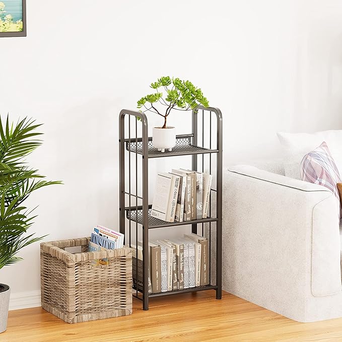 Bookshelf Storage Shelf Bookcase Freestanding Storage Stand for Living Room, Bedroom, Kitchen, Rust Resistance, Easy Assemblyl Free Combination Multi-Functional Organizer (3 Tiers, Black) - LeafyLoom