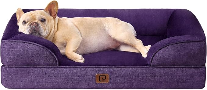 EHEYCIGA Orthopedic Dog Bed for Medium Dogs, Waterproof Memory Foam Medium Dog Beds with Sides, Non-Slip Bottom and Egg-Crate Foam Medium Dog Couch Bed with Washable Removable Cover, Purple EHEYCIGA