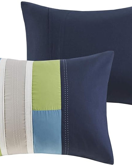 Mi Zone Cozy Comforter Set Geometric Stripes Vibrant Color Design All Season Bedding Matching Shams, Decorative Pillow, Twin/Twin XL, Pipeline Navy, 3 Piece - LeafyLoom