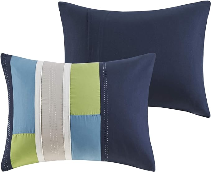 Mi Zone Cozy Comforter Set Geometric Stripes Vibrant Color Design All Season Bedding Matching Shams, Decorative Pillow, Twin/Twin XL, Pipeline Navy, 3 Piece - LeafyLoom