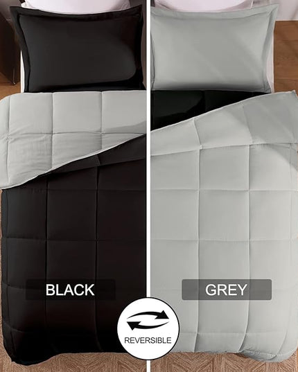 Basic Beyond Twin Comforter Set for Girls and Boys - Fluffy Twin Bed Comforter Set for All Seasons - Reversible Black and Grey Twin Comforter Set - 2 Pieces (1 Comforter + 1 Pillow Sham) - LeafyLoom