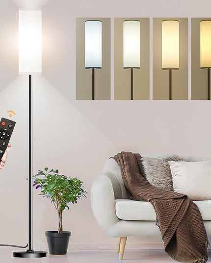 Floor Lamp for Living Room Bedroom,Modern LED Floor Lamp with Remote Control and Stepless Dimmable Colors Temperature & Brightness,Standing Lamps Tall Lamp, 9W Bulb Included(White) - LeafyLoom