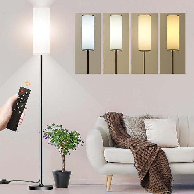 Floor Lamp for Living Room Bedroom,Modern LED Floor Lamp with Remote Control and Stepless Dimmable Colors Temperature & Brightness,Standing Lamps Tall Lamp, 9W Bulb Included(White) - LeafyLoom