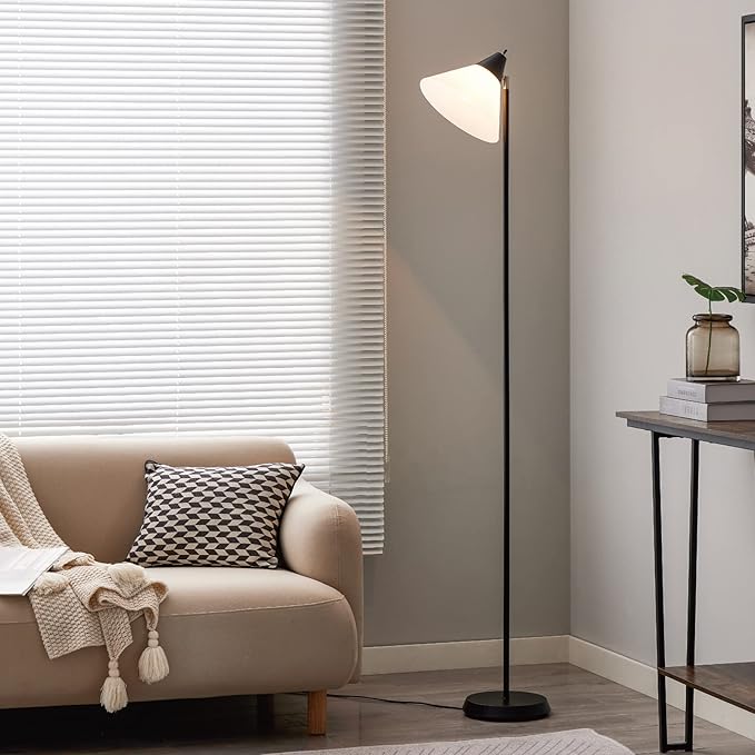 Floor Lamp Standing Lamp Adjustable Head Arcylic Shade Floor Lamps for Living Room/Office/Bedroom (Black) - LeafyLoom