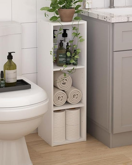 Furinno Fulda 3-Tier Space Saving Storage Shelf Bookcase, 10-Inch Width, White - LeafyLoom