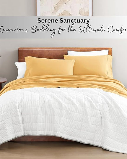 LANE LINEN 100% Organic Cotton King Bed Set, 4-Piece Cotton Bed Sheets, Crisp Percale Weave, Ultra Soft Bedding Sets & Collections, Breathable, 15" King Size Sheets Deep Pocket Set - Cocoon - LeafyLoom