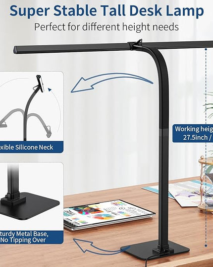 KableRika Desk Lamp, 24W Brightest LED Desk Lamp For Home Office, 31.5" Wide Dimmable Architect Task Lamp With Base,Eye Protection Modern Tall Desk Light For Workbench Office Lighting Computer Working - LeafyLoom