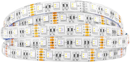 BTF-LIGHTING 5050 RGBW RGB+Warm White(2700K-3000K) 4 Colors in 1 LED Tape Light DC12V 5m 16.4ft 60LED/m Multi-Colored IP65 White 12mm PCB for Bedroom Kitchen Home Decoration(No Adapter or Controller) BTF-LIGHTING