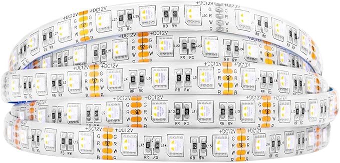 BTF-LIGHTING 5050 RGBW RGB+Warm White(2700K-3000K) 4 Colors in 1 LED Tape Light DC12V 5m 16.4ft 60LED/m Multi-Colored IP65 White 12mm PCB for Bedroom Kitchen Home Decoration(No Adapter or Controller) BTF-LIGHTING