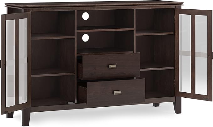 SIMPLIHOME Artisan SOLID WOOD 53 Inch Wide Contemporary Tall TV Media Stand in Dark Chestnut Brown for TVs up to 60 Inches, For the Living Room and Entertainment Center - LeafyLoom
