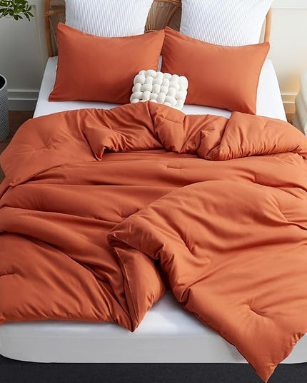 CozyLux Terracotta Comforter Set Twin/Twin XL Size, 2 Pieces Twin Extra Long Solid Burnt Orange Breathable Boho Style Bedding Sets, Luxury Soft Comforter All Season(1 Comforter & 1 Pillowcase) - LeafyLoom
