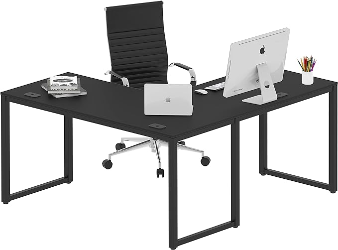 SHW Artwork L-Shaped Desk, 24" Deep - Black - LeafyLoom