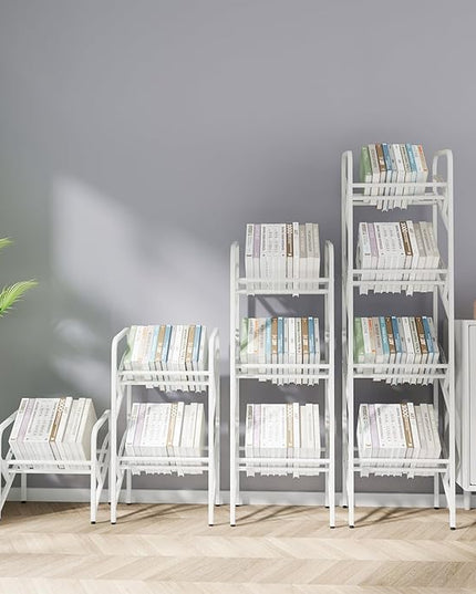 Bookshelf Storage Shelf Bookcase Freestanding Storage Stand Book Organizer for Living Room, Bedroom, Kitchen, Rust Resistance,Easy Assembly Multi-Functional Organizer (4 Tiers, White) - LeafyLoom