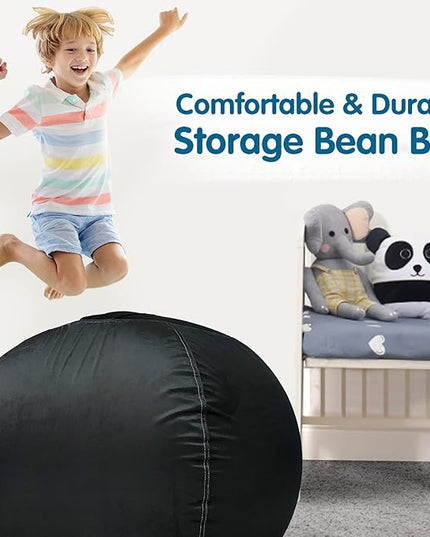 Lukeight Stuffed Animal Storage Bean Bag Chair Cover for Kids, Zipper Beanbag Chair Cover for Organizing Toddler & Kids' Rooms Plush Toys (Black, XX-Large) - LeafyLoom