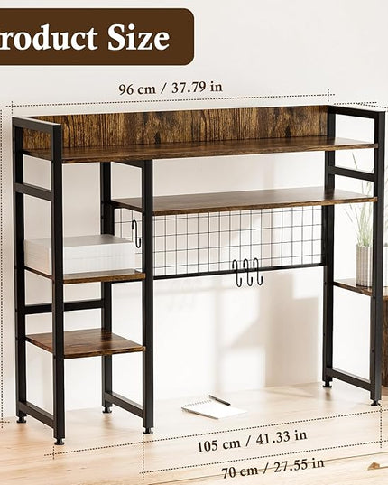 Computer Desktop Bookshelf Countertop Hutch Display Shelf Desktop Hutch Storage Organizer 2-Tier Multipurpose Wood Bookcase for Computer Desk for Home Office Study Room Bedroom - LeafyLoom