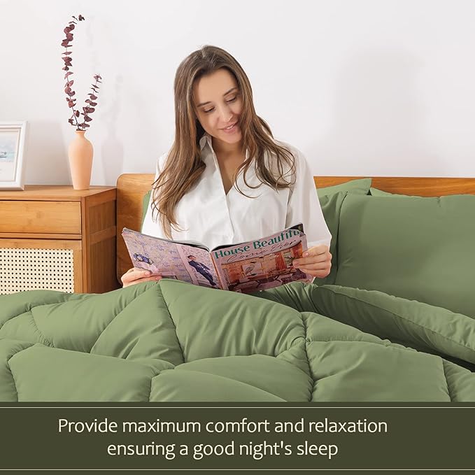 WhatsBedding King Size Comforter Set, Sage Green Lightweight All Season Soft Down Alternative Bed Comforter, 3 Pieces Bedding Set with 2 Pillowcases, King, 102"x90" - LeafyLoom