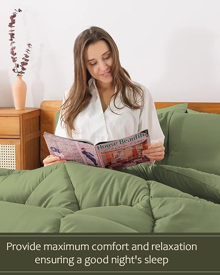 WhatsBedding Twin Size Comforter Set, Sage Green Lightweight All Season Soft Down Alternative Bed Comforter, Bedding Set with 1 Pillowcases, Twin, 64"x88" - LeafyLoom